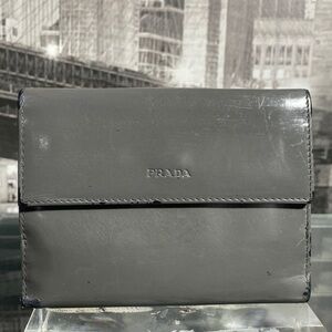 Authentic Prada Grey Shiny Leather Wallet